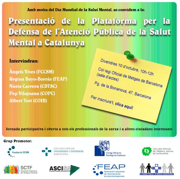 Presentació Plataforma per a la Defensa de l'Atenció Pública de la Salut Mental a Catalunya