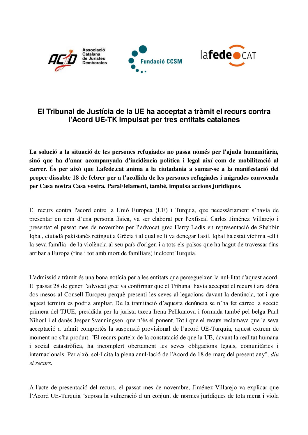 Acceptació recurs UE