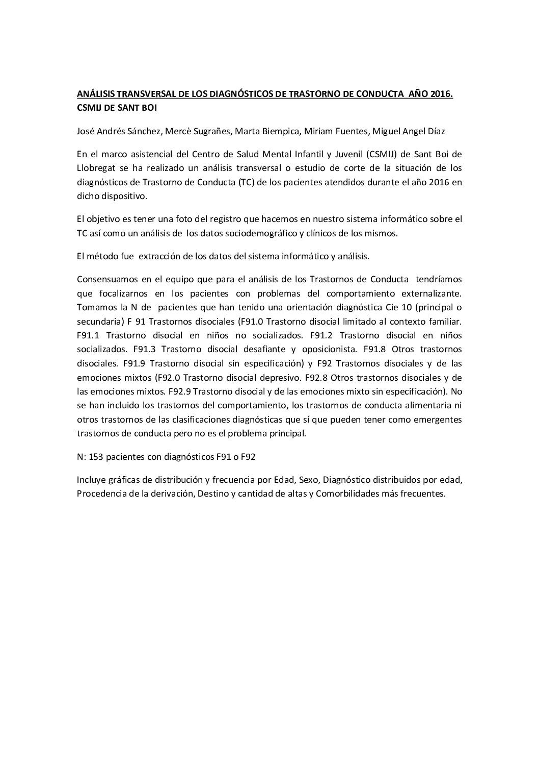 Analisis TransversalTrastorno Conducta.CSMIJ de Sant Boi