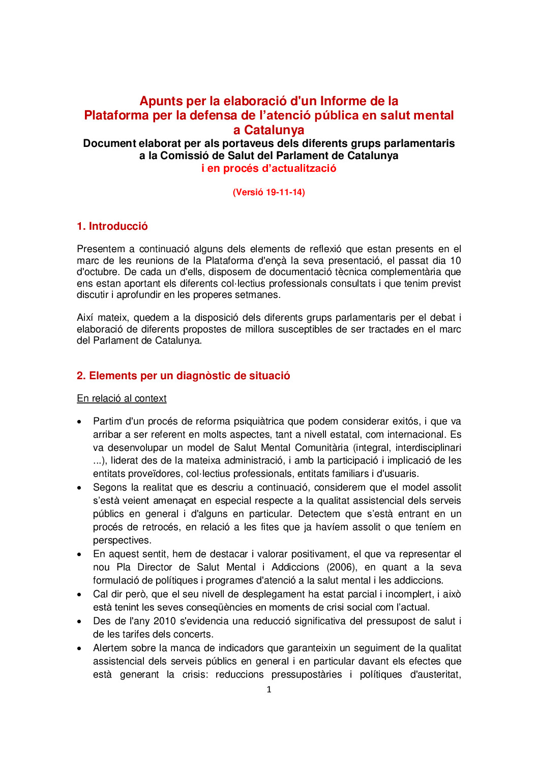 Apunts per un Informe de la Plataforma
