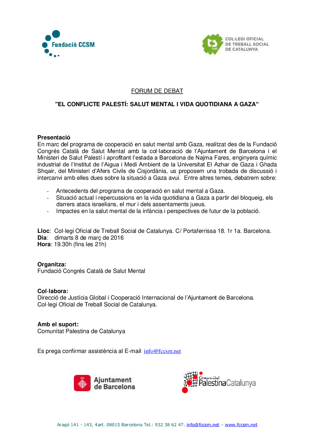 DEBAT SALUT MENTAL I VIDA QUOTIDIANA A GAZA (8-3-16)