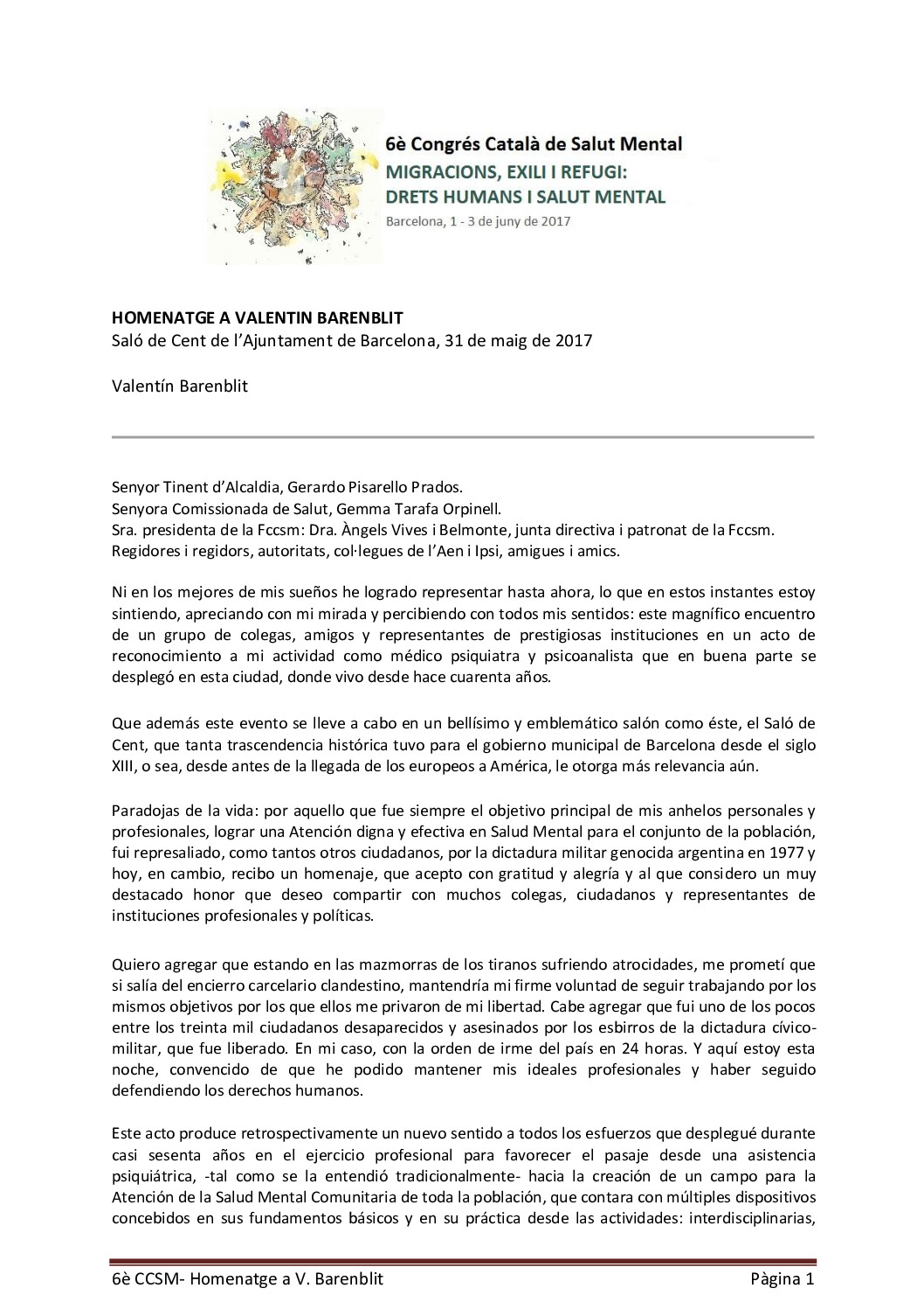 6è Congrés SM - HOMENATGE A VALENTÍN BARENBLIT