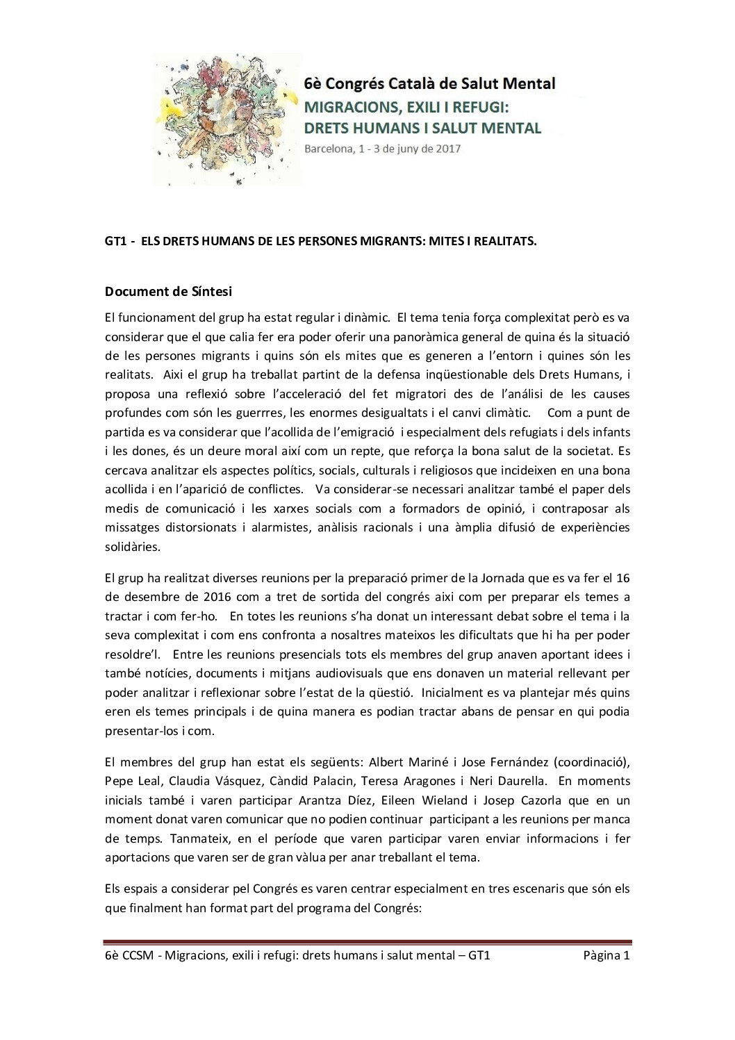 6è Congrés SM - Document de Síntesi dels Grups de Treball - GT1