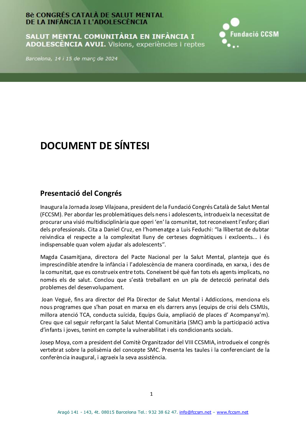 Document de sintesis - 8è CCSM Infància i Adolescència