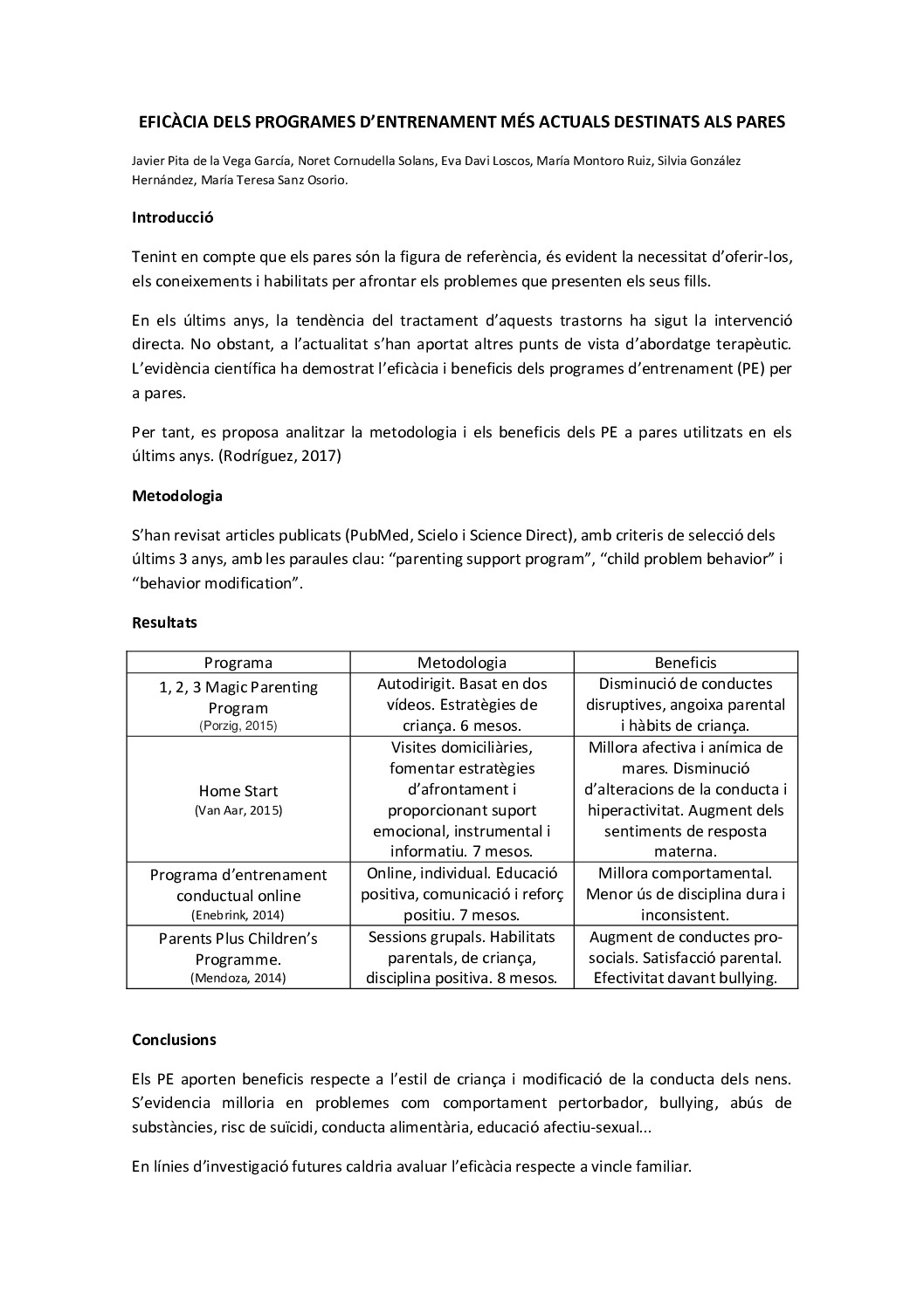 EFICÀCIA DELS PROGRAMES D’ENTRENAMENT