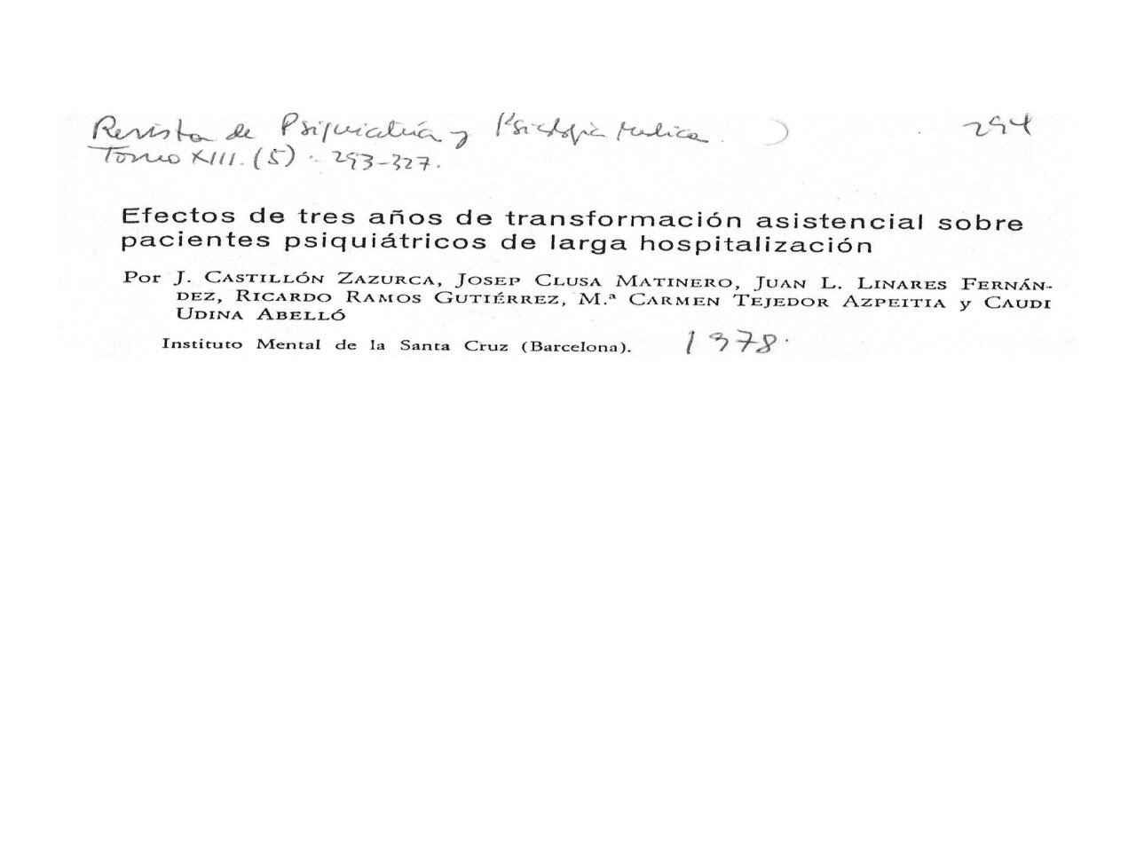Estudio de la transformación asistencial sobre pacientes psiquiátricos