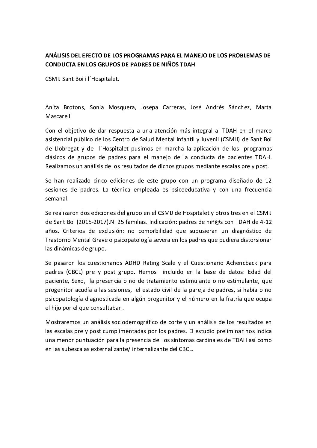 Grupo TDAH. CSMIJ Sant Boi i l´Hospitalet