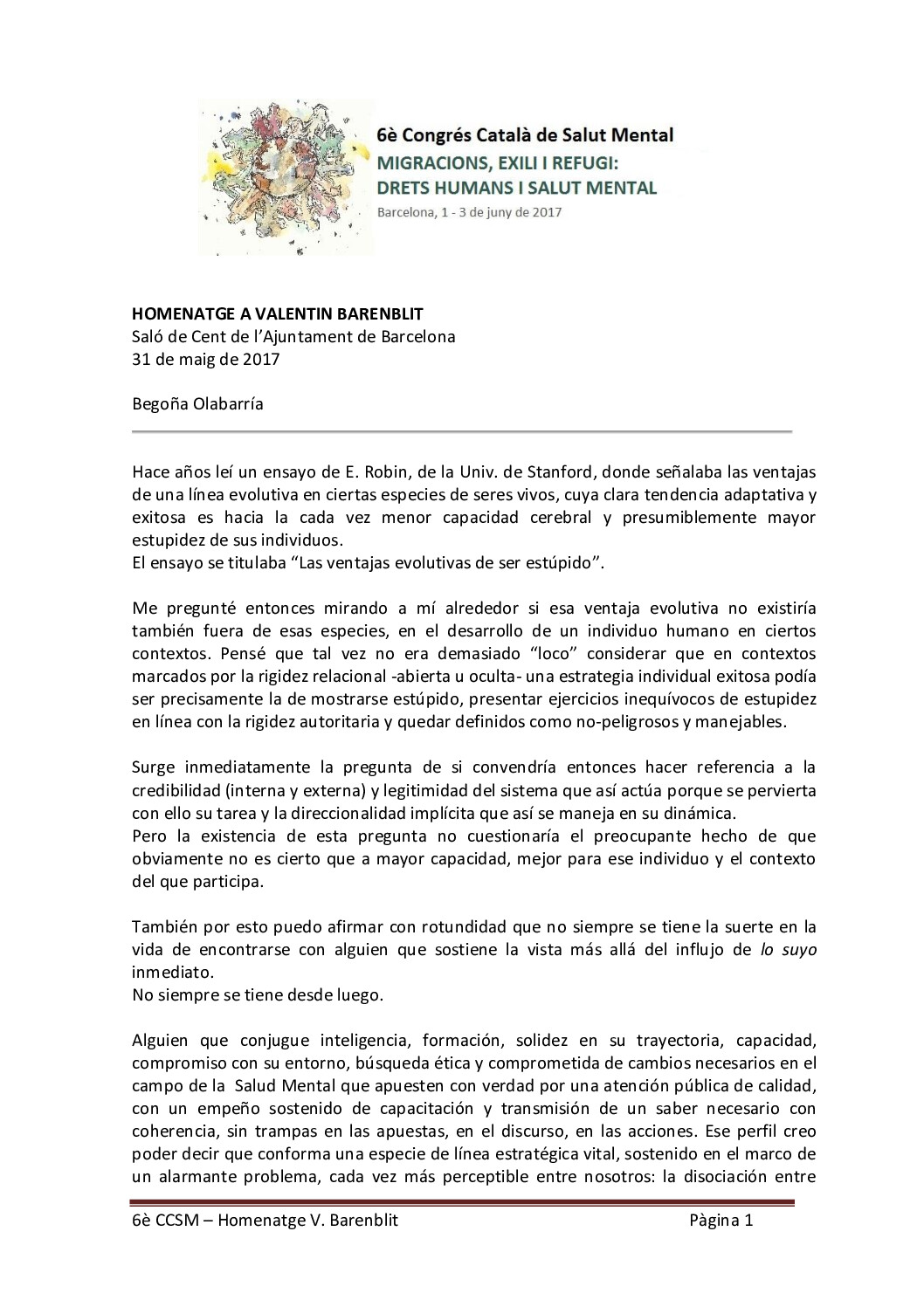 6è Congrés SM - HOMENATGE A VALENTÍN BARENBLIT