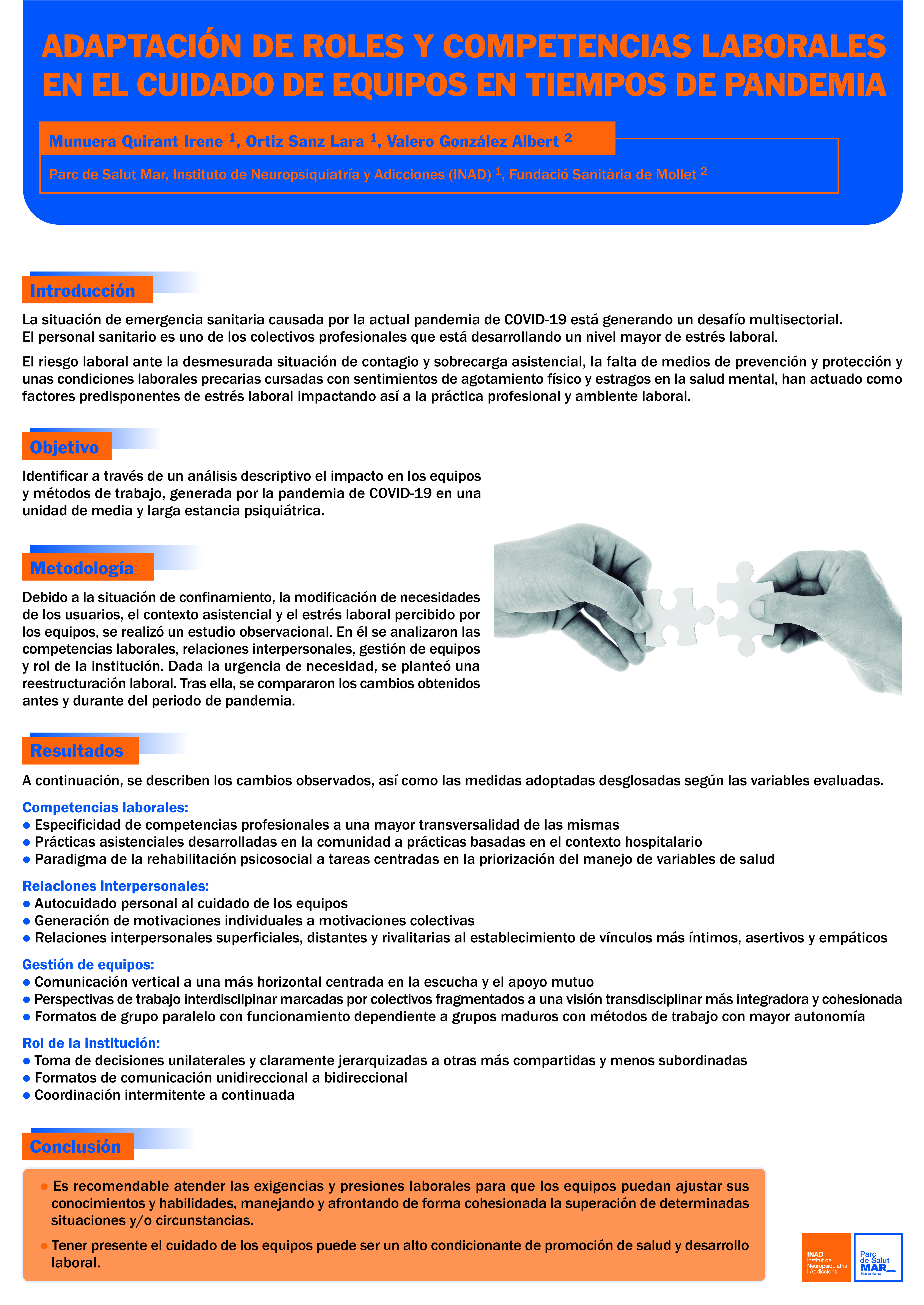 Póster Adaptación de roles y competencias laborales en el cuidado de equipos en tiempos de pandemia
