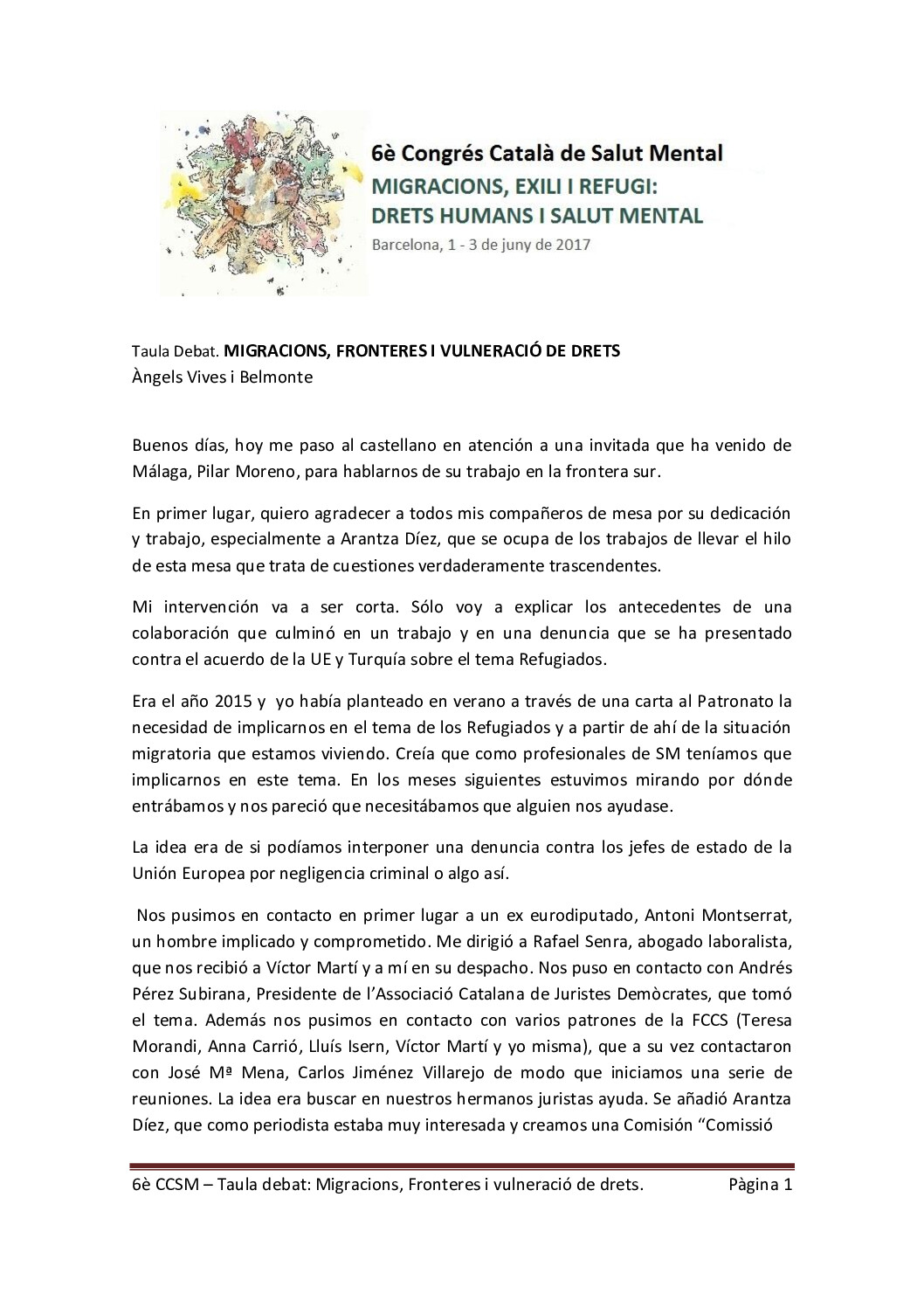 6è Congrés SM – Taula Debat – “MIGRACIONS, FRONTERES I VULNERACIÓ DE DRETS”