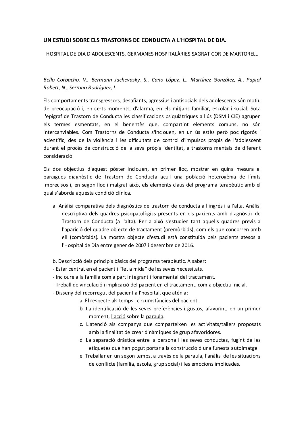 Trastorns de conducta. Hospital de Dia d'Adolescents de Martorell