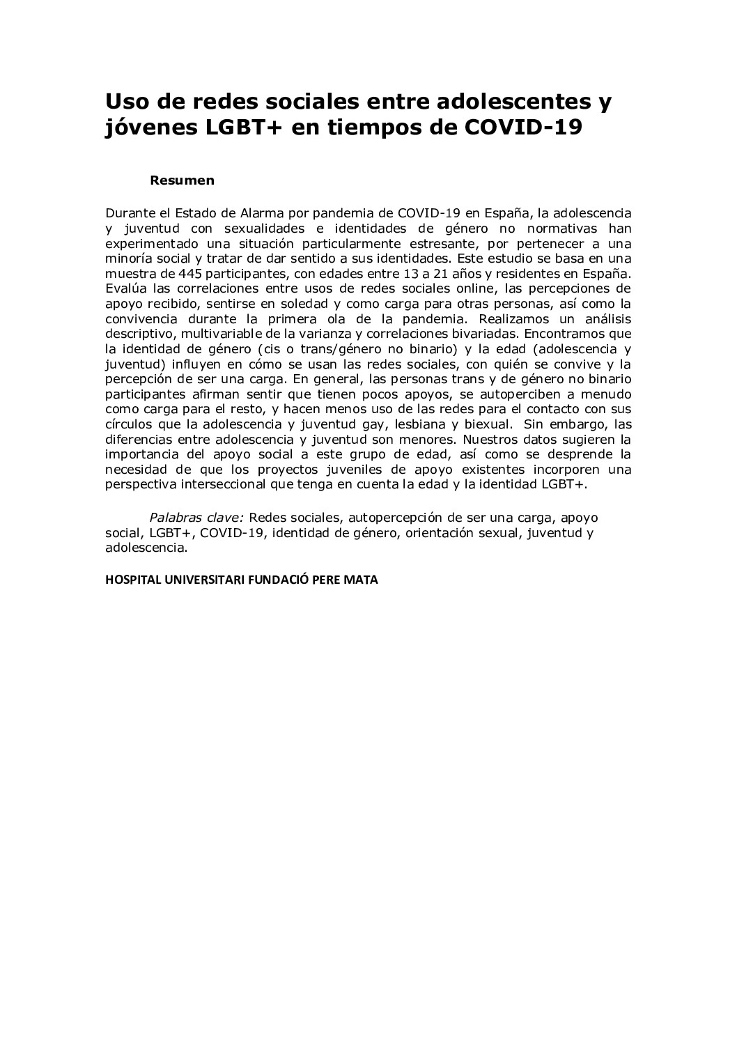 Uso de redes sociales entre adolescentes y jovenes lgbt