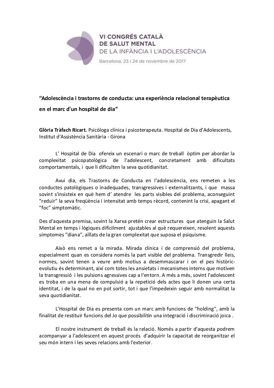 adolescencia i trastorns de conducta. gloria trafach