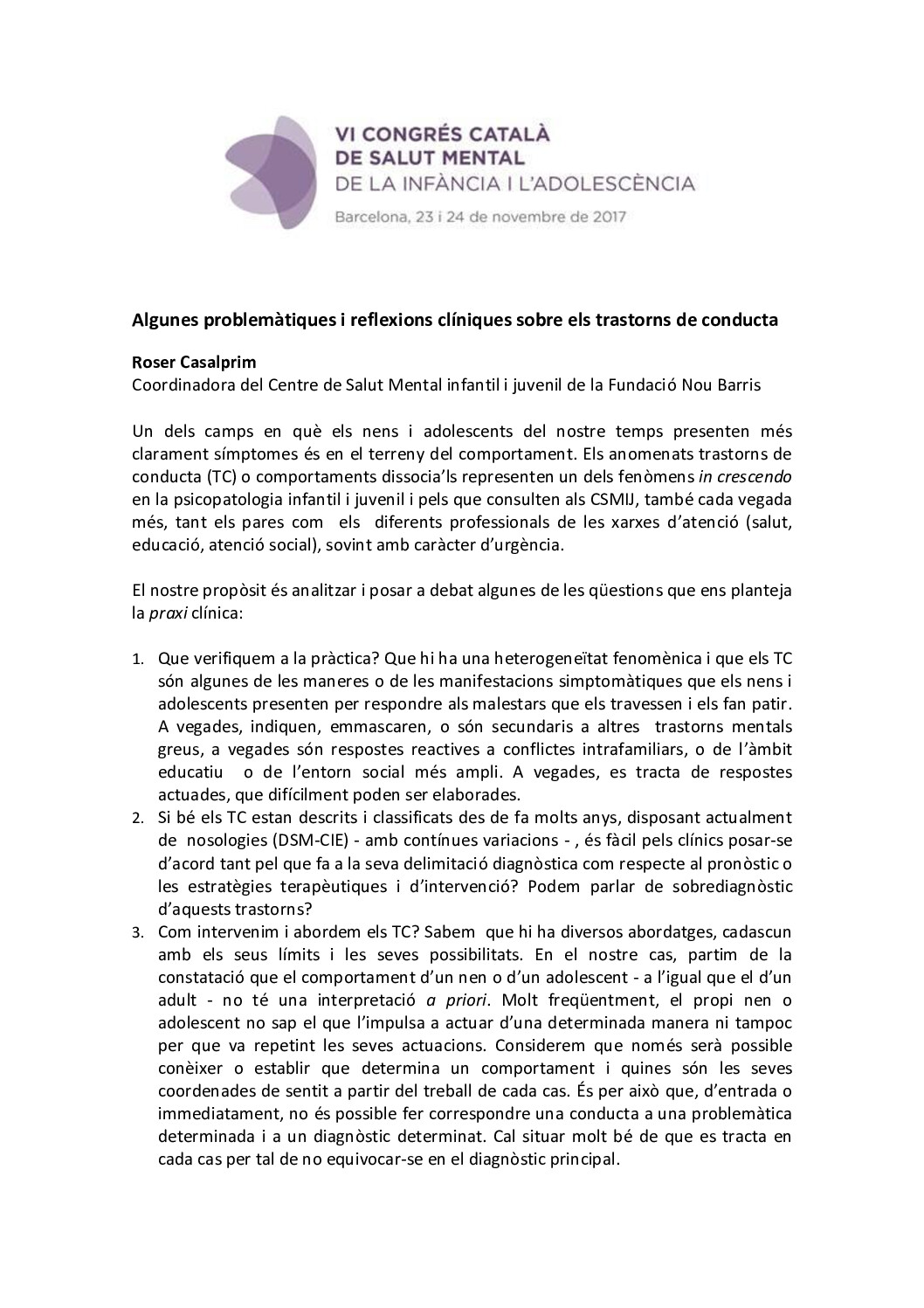 algunes problematiques reflexions.roser casalprim