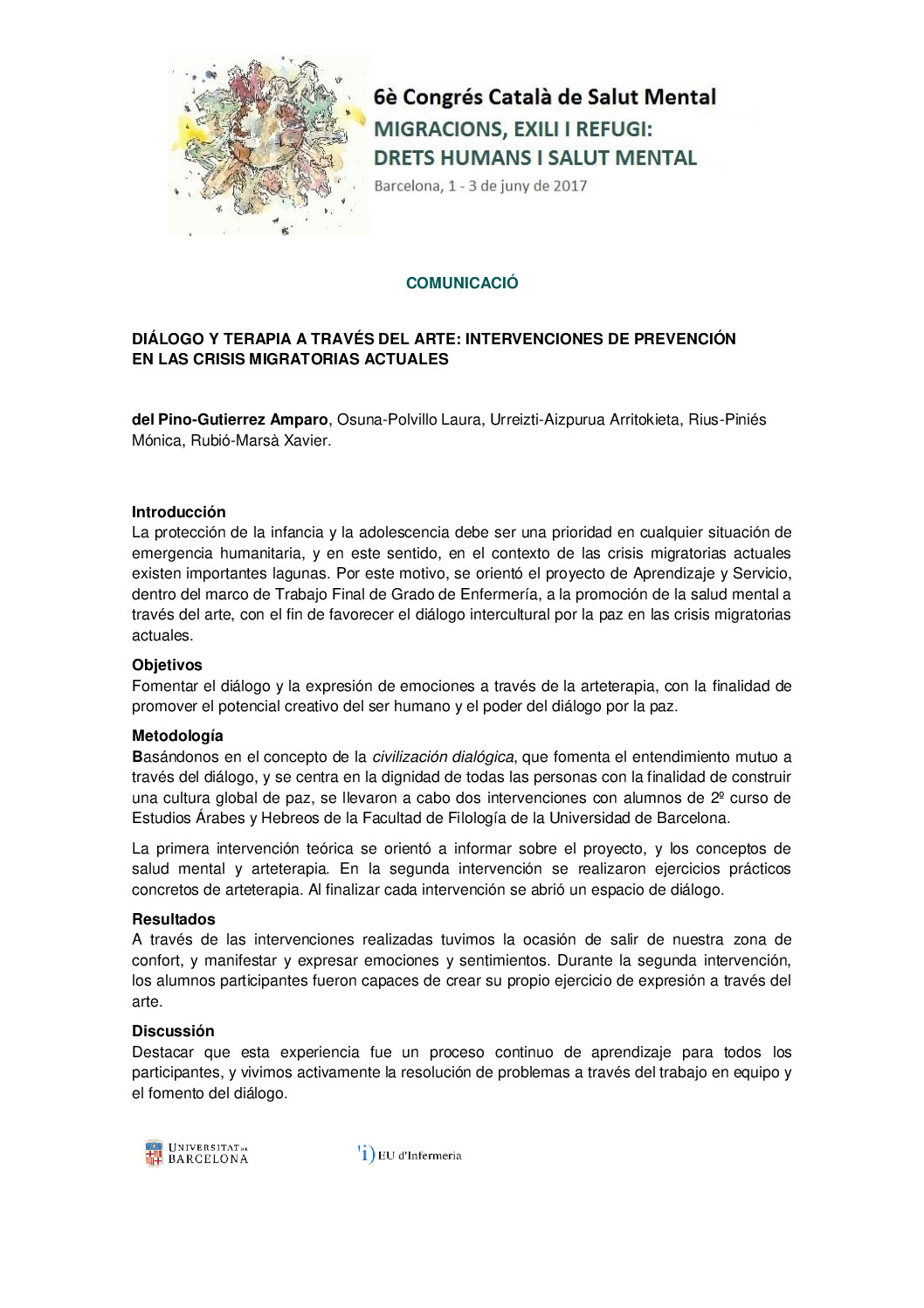 comunicació dialogo y terapia a traves del arte. amparo del pino