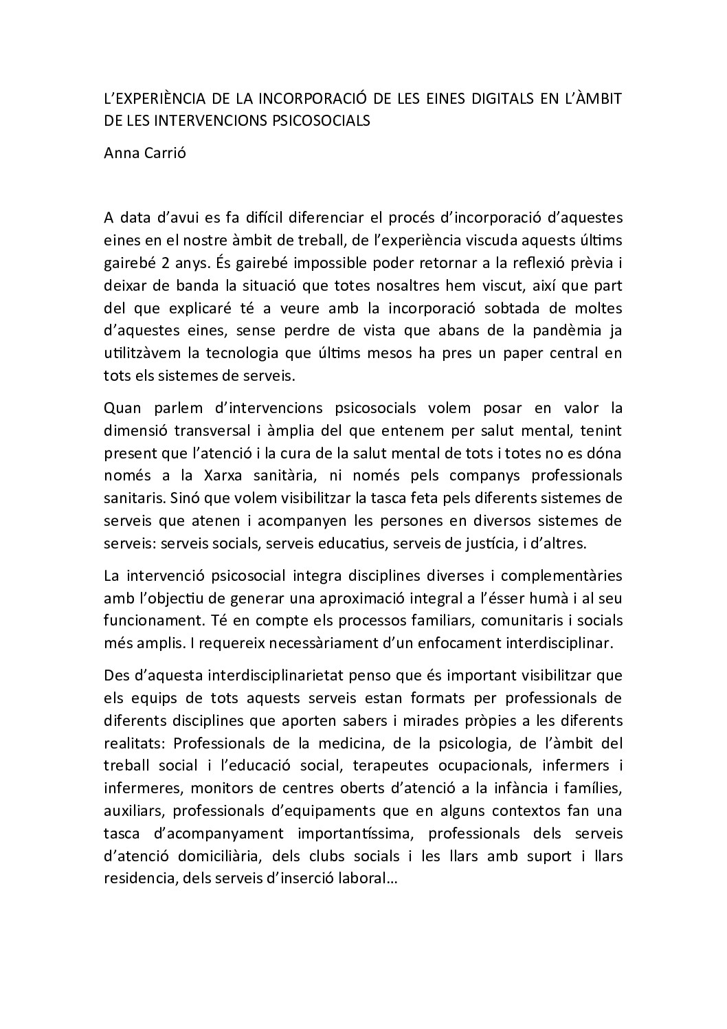 7è Congrés SM - PLENARI GT3: DIGITALITZACIÓ EN L’ATENCIÓ A LA SALUT MENTAL