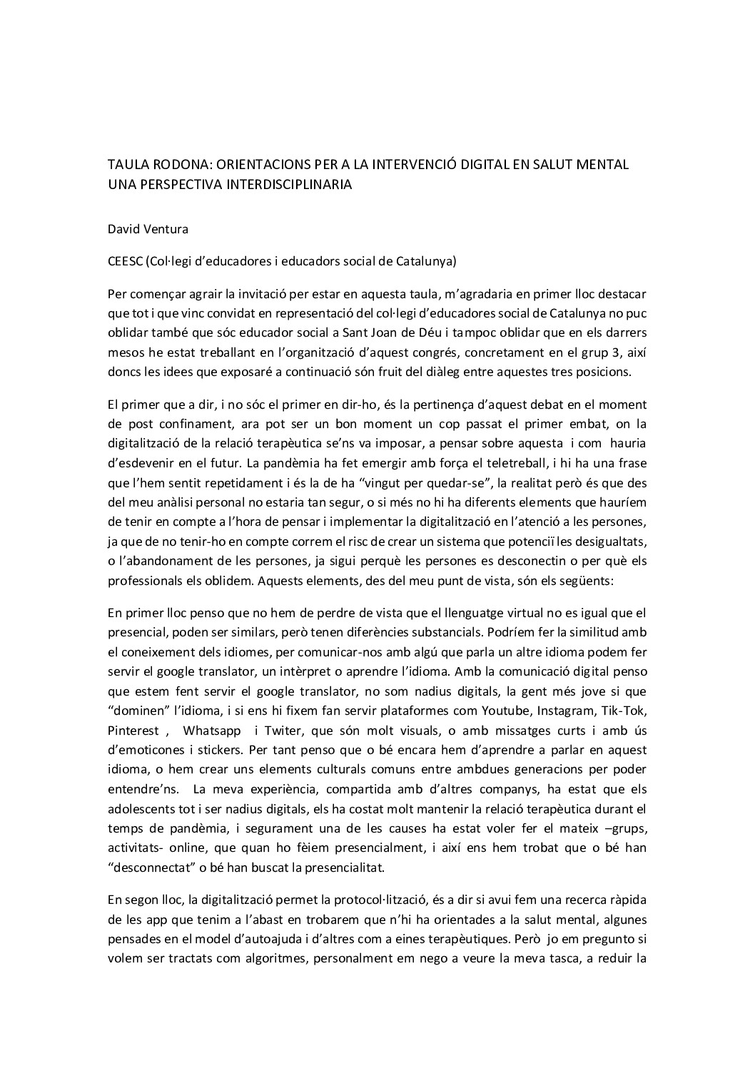 7è Congrés SM – TAULES DE DEBAT DELS COL·LEGIS PROFESSIONALS – CEESC