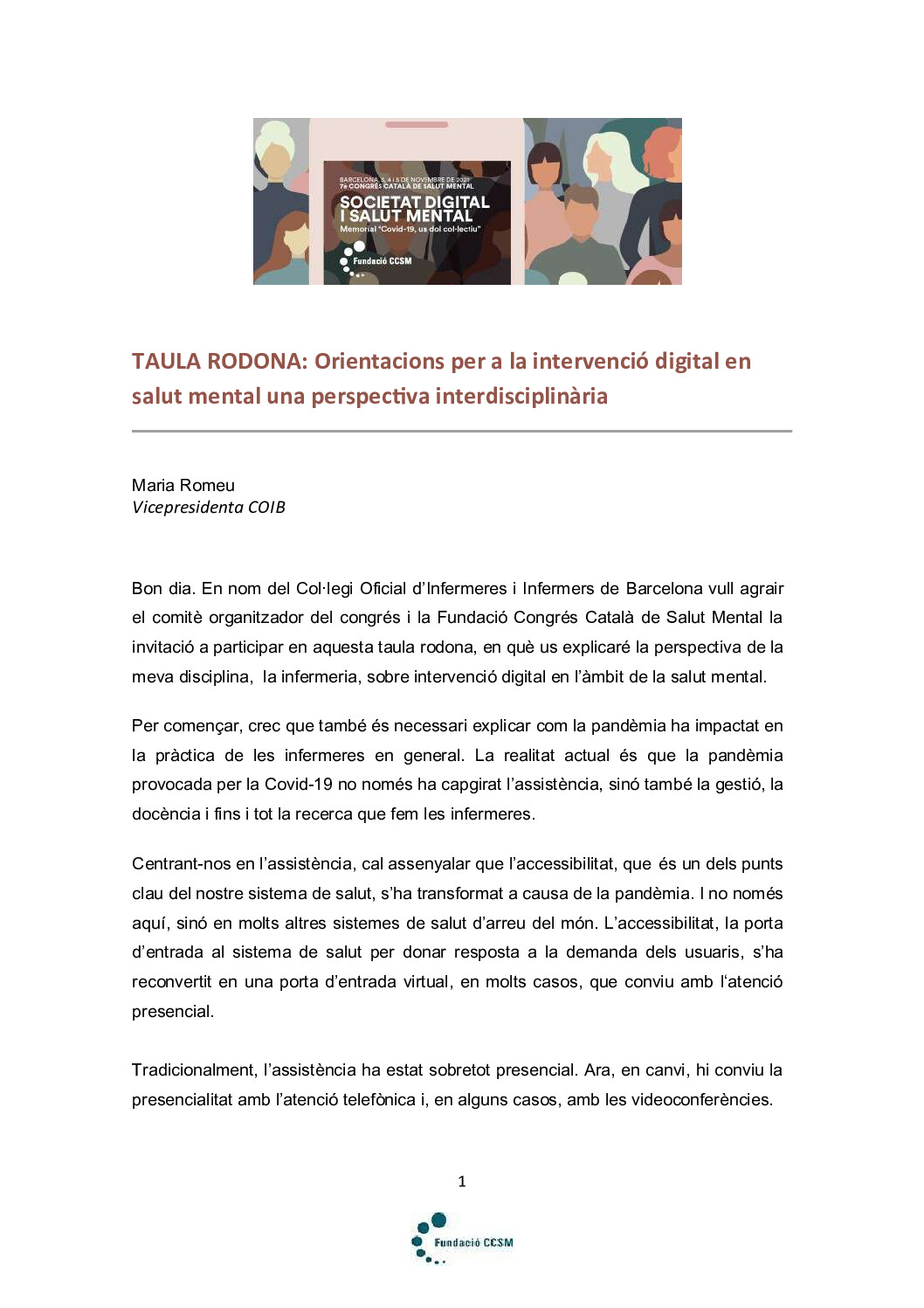 7è Congrés SM – TAULES DE DEBAT DELS COL·LEGIS PROFESSIONALS - COIB