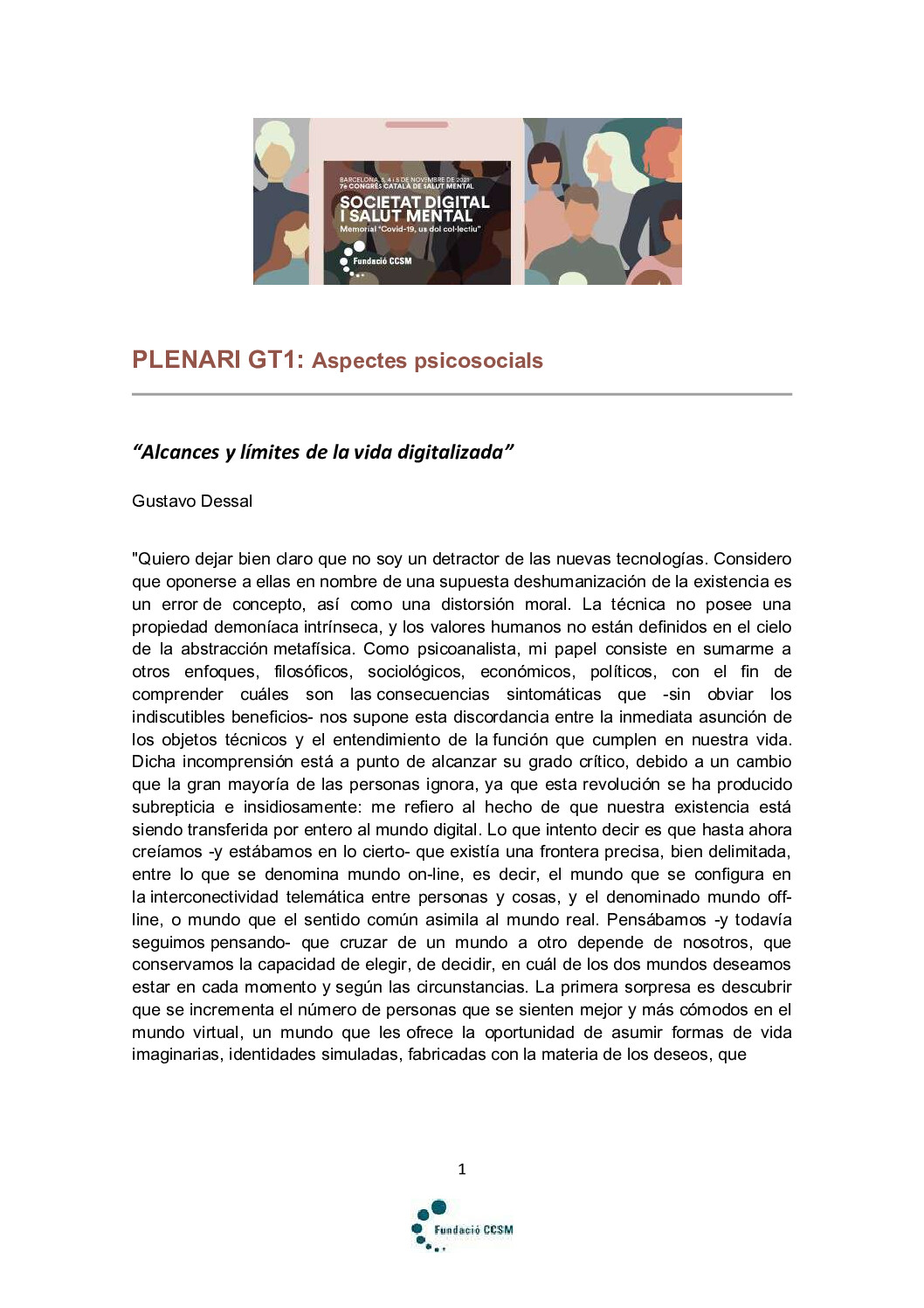 7è Congrés SM - PLENARI GT1: ASPECTES PSICOSOCIALS