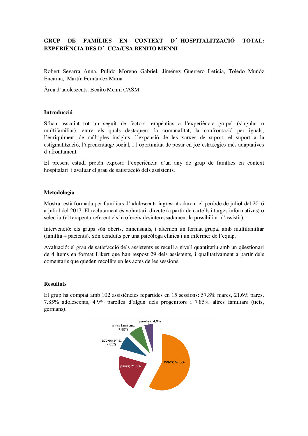 contingut poster grup families UCA. BENITO MENNI