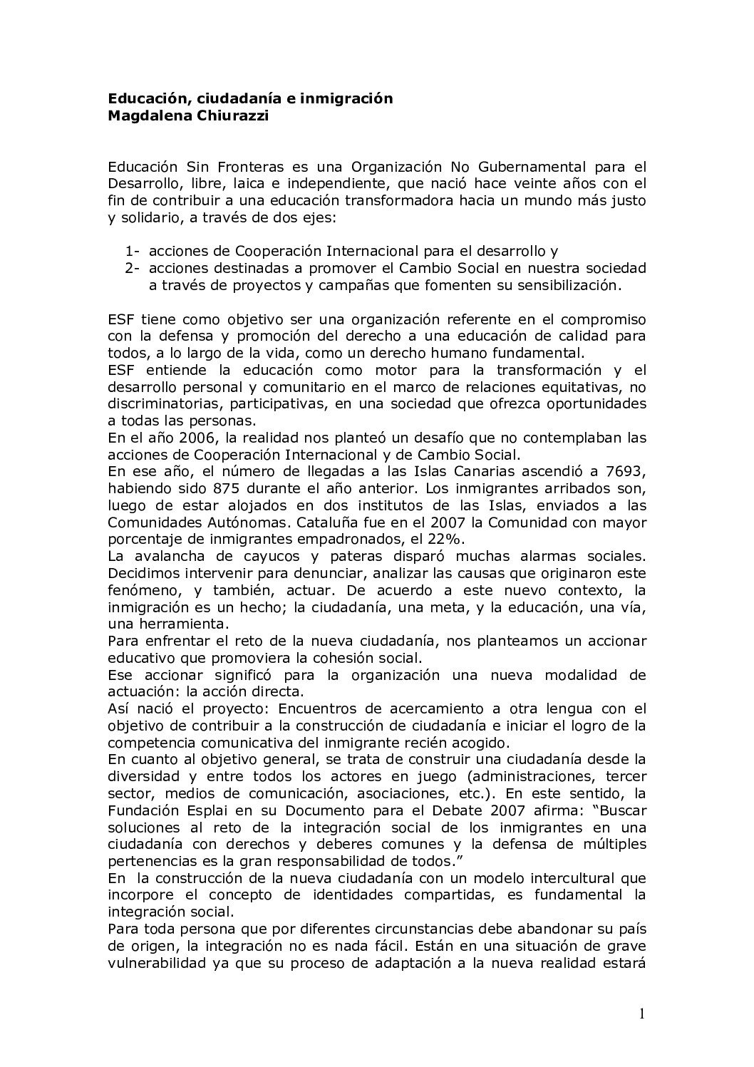 Educación, ciudadania e inmigracion