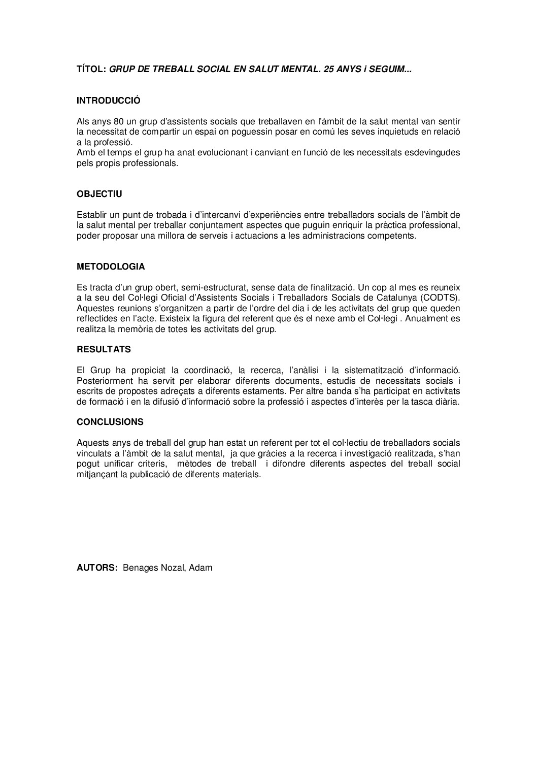 Grup de treball social en salut mental