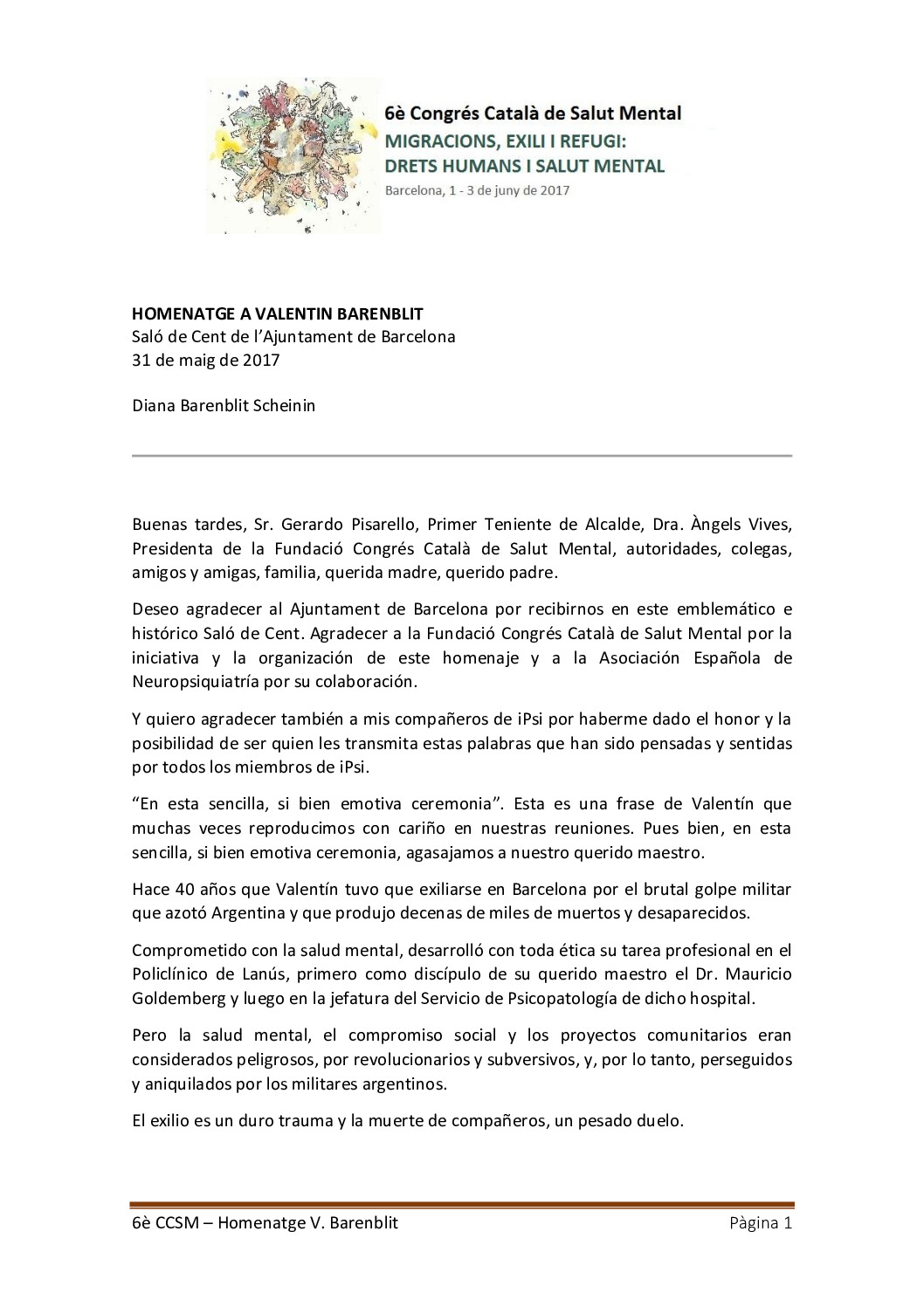 6è Congrés SM - HOMENATGE A VALENTÍN BARENBLIT