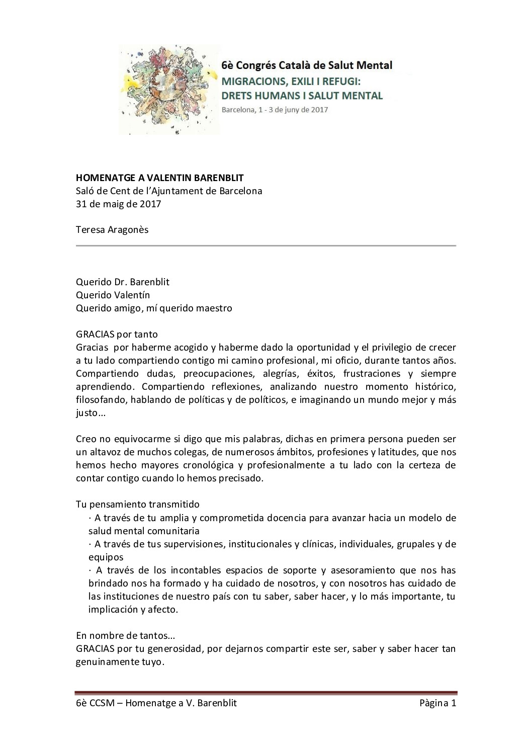 6è Congrés SM - HOMENATGE A VALENTÍN BARENBLIT