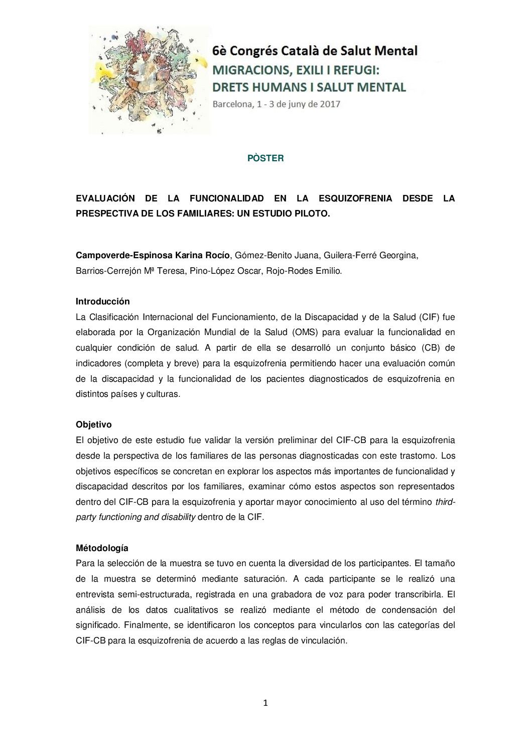 poster evaluacion de la funcionalidad en la esquizofrenia karina campoverde