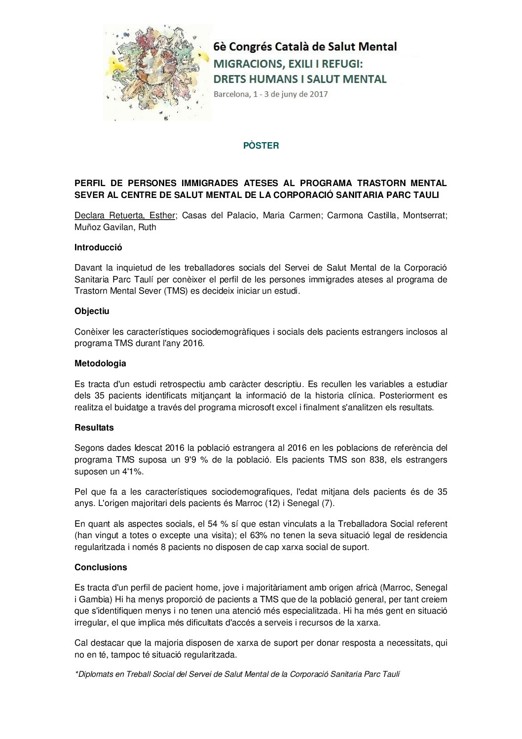 poster. perfil de persones immigrades ateses... esther declara