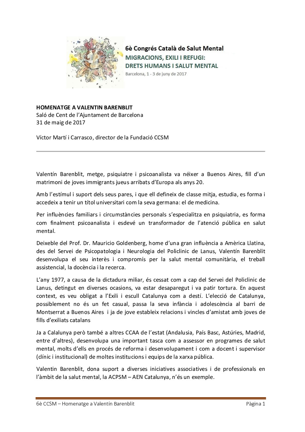 6è Congrés SM - HOMENATGE A VALENTÍN BARENBLIT