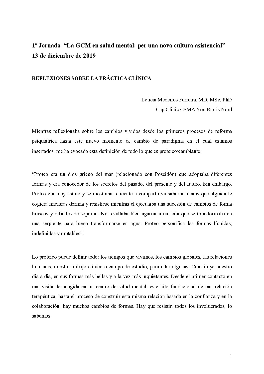 reflexiones sobre la practica clinica. leticia medeiros