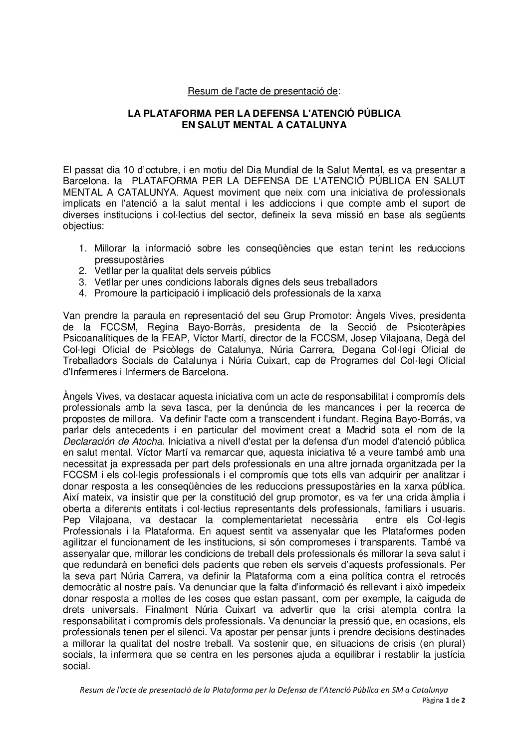 resum acta presentacio plataforma sm catalunya