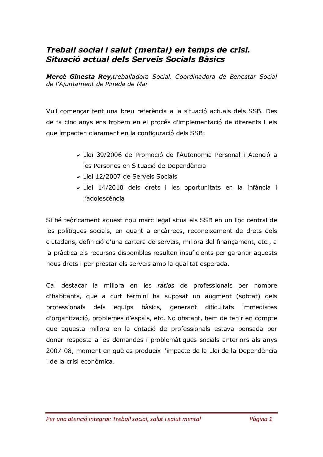 Situacio actual dels Serveis Socials Bàsics