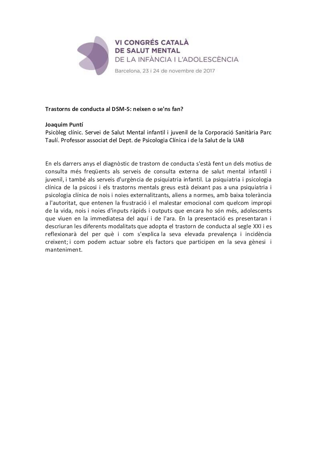trastorns de conducta al dms 5. Joaquim Puntí
