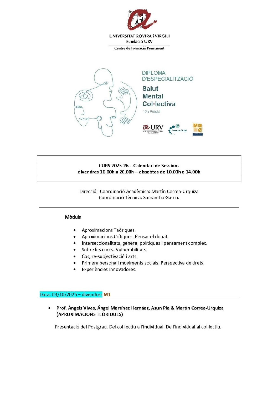 Calendari Postgrau octubre 2025