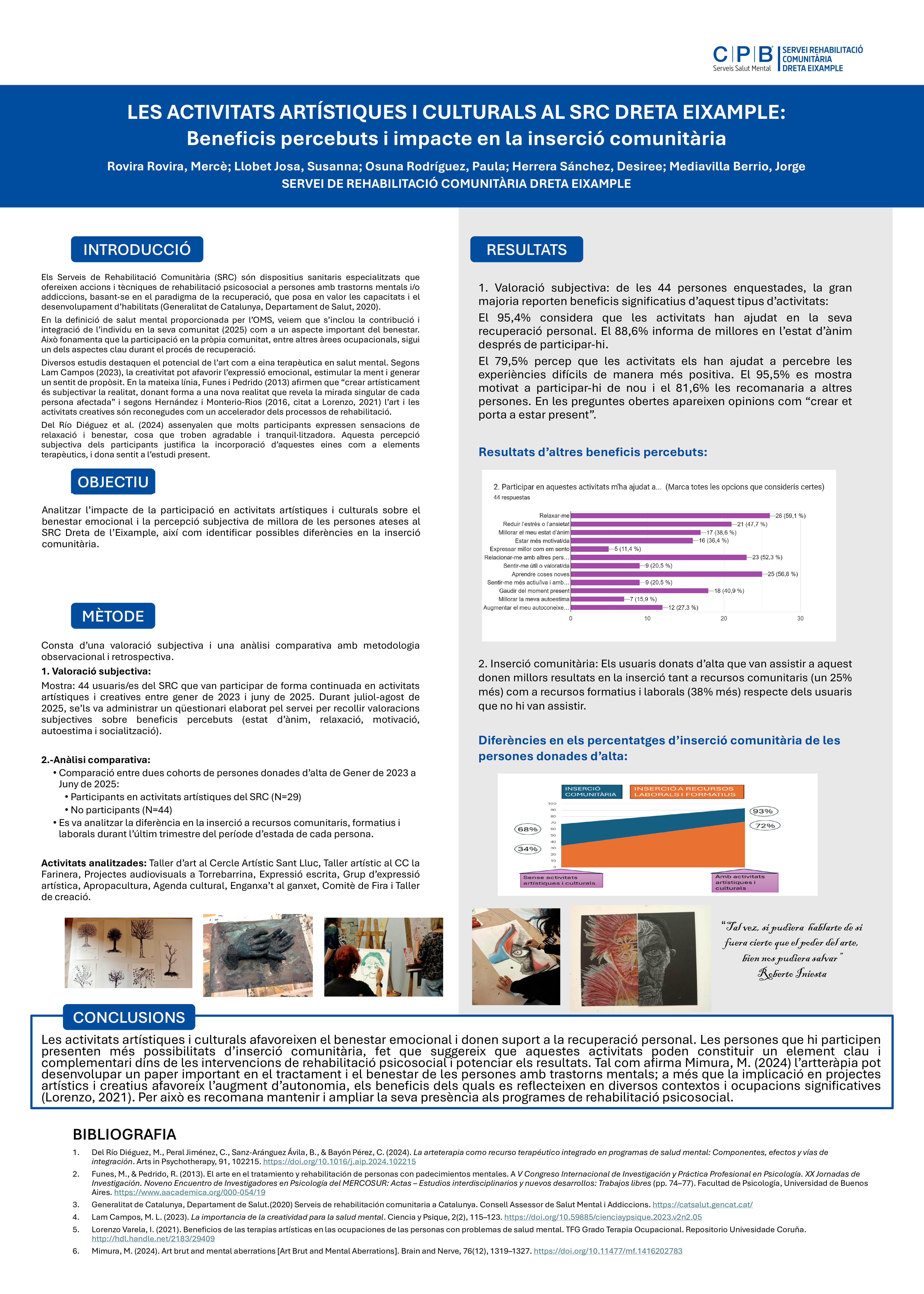 Les activitats artístiques i culturals als SRC Dreta Eixample: Beneficis percebuts i impacte en la inserció comunitària