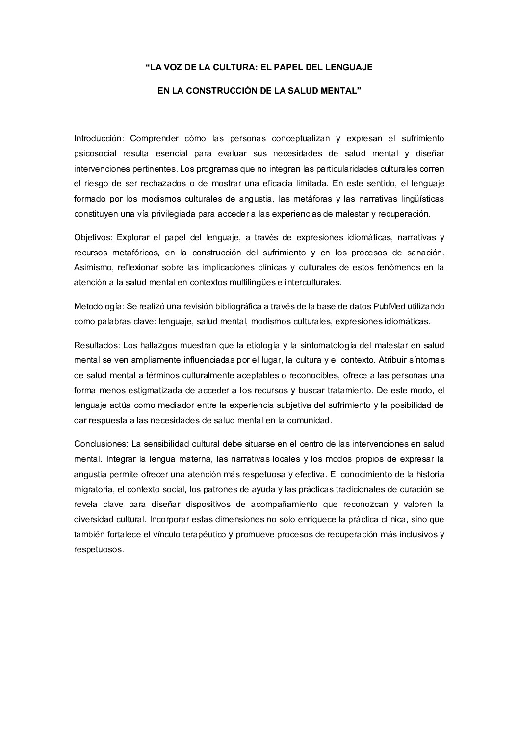 La voz de la cultura: El papel del lenguaje en la construcción de la salud mental