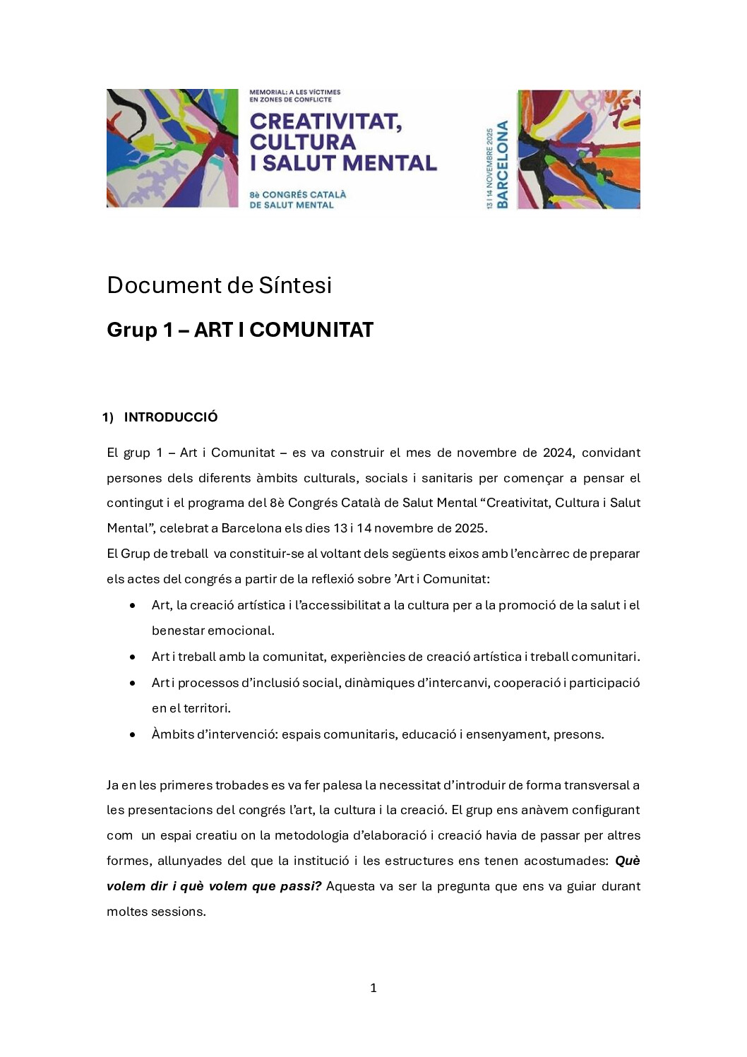 Art, comunitat i promoció de la salut (GT1)